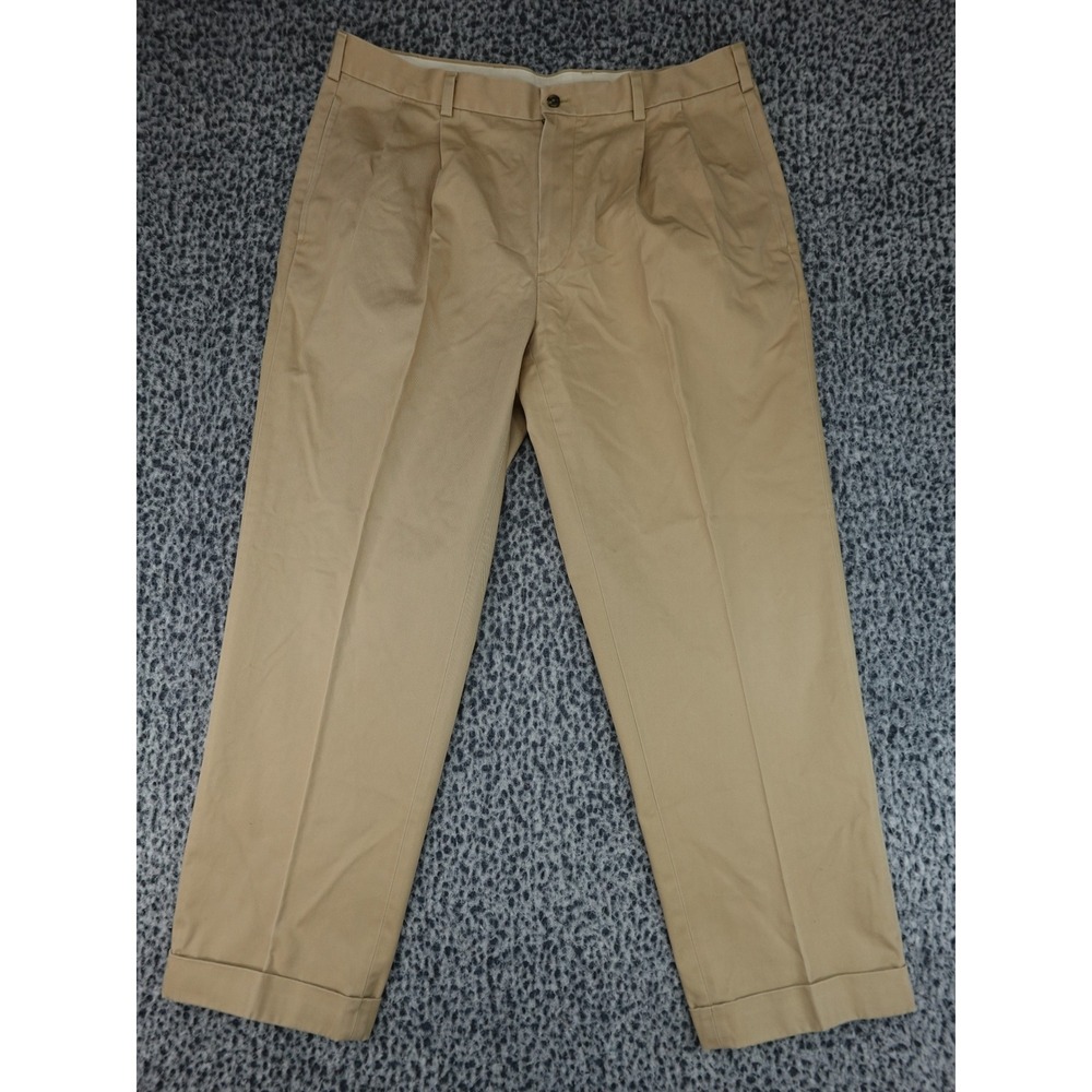 Brooks Brothers Chino Pants Mens 38x30‎ Tan Pleated Cuffed Khaki Trousers